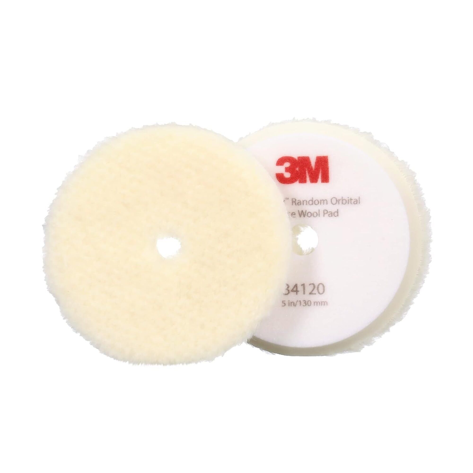 3M Perfect-It Random Orbital Coarse Wool Compounding Pad — 5in., White, 2 Pcs, Model# MMM34120